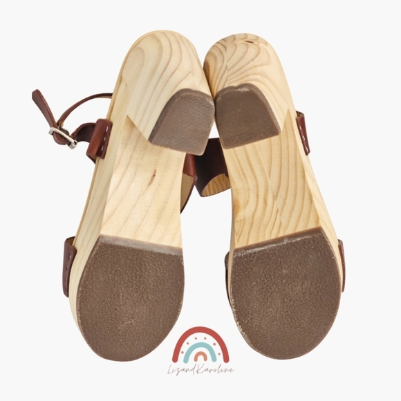 New! Nisolo All Day Open Toe Clog Leather Wood Chunky Platform Sandals in Brandy - Picture 15 of 16